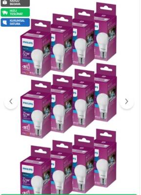 Philips LED 8-60W AMPUL 6500K BEYAZ IŞIK 12Lİ - 1